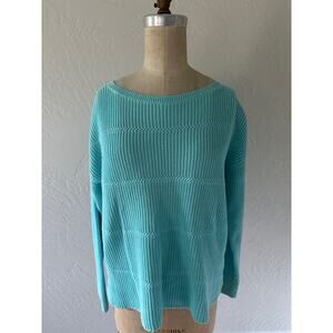 TALBOTS | 100% Pima Cotton Boatneck Sweater Size Large Petite Shaker Stitch Knit